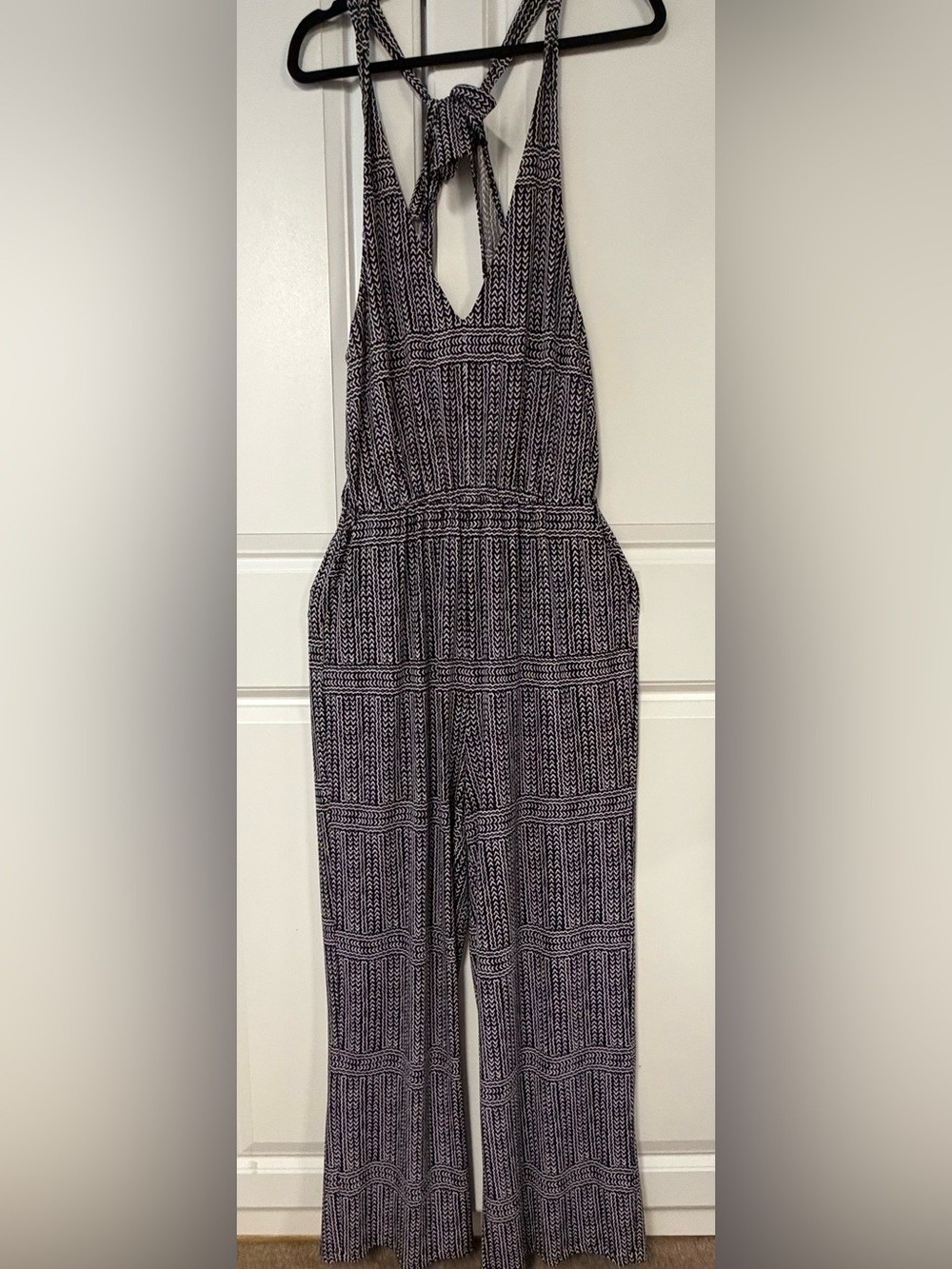 BCBGENERATION Geometric Tribal Print Open Back Jumpsuit